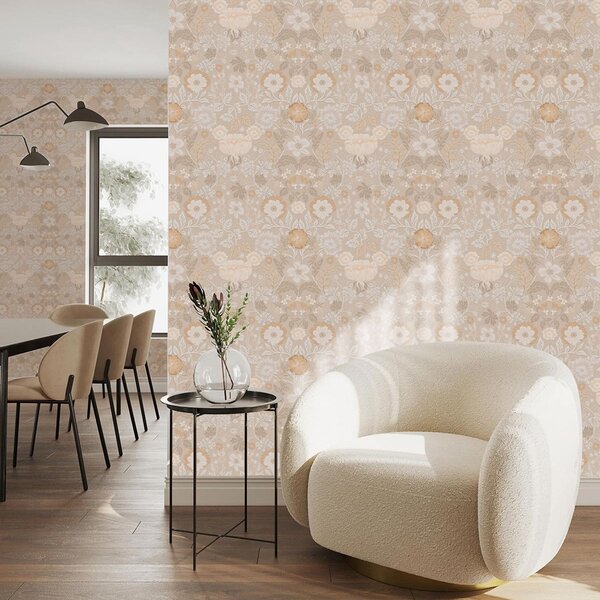 Tapet Imprimeu floral bej într-o paletă pastel, Tapet rustic, a00145 : Uwalls.ro