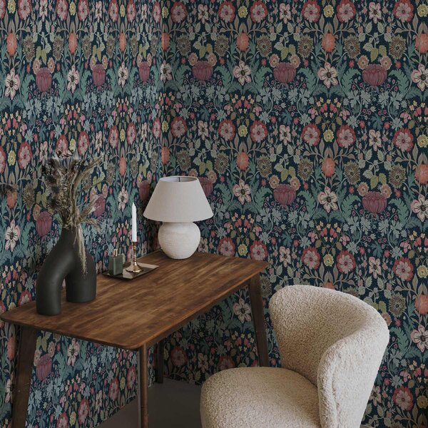Tapet Model floral în burgundia și verde, Tapet rustic, a00145v5 : Uwalls.ro