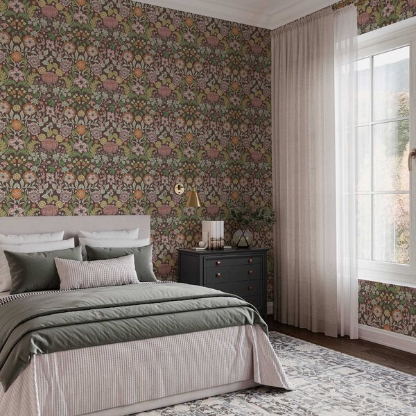 Tapet Model colorat cu verdeață și flori, Tapet rustic, a00145v3 : Uwalls.ro