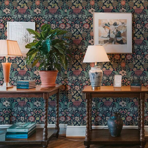 Tapet Model floral în burgundia și verde, Tapet rustic, a00145v5 : Uwalls.ro
