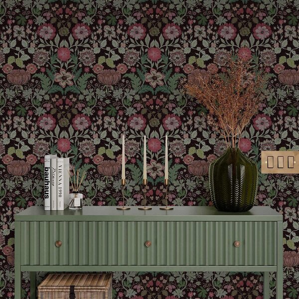 Tapet Imprimeu contrastant cu motive florale, Tapet rustic, a00145v4 : Uwalls.ro
