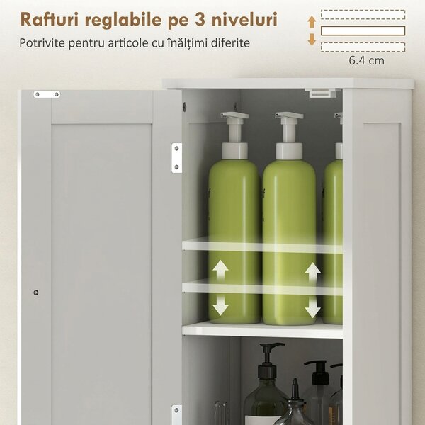 HOMCOM Dulap Înalt de Baie cu 2 Rafturi Deschise și 2 Dulapuri în Lemn Alb | Aosom Romania