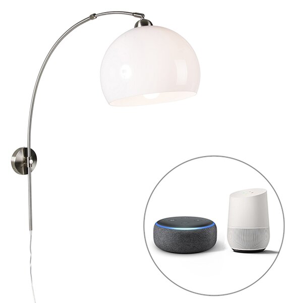 Lampă de perete inteligentă cu arc din oțel cu abajur alb inclusiv Wifi A60 - Bow