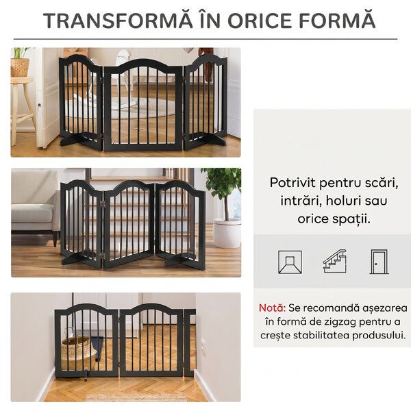 PawHut Barieră Pliabilă pentru Câini din Lemn, 3 Secțiuni, 154,5x29,5x61 cm, Negru | Aosom Romania