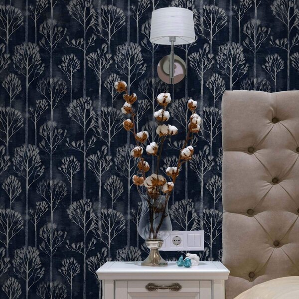 Tapet Botanică cu copaci albi în stil scandinav, Tapet pădure, Tapet copaci, a00148 : Uwalls.ro