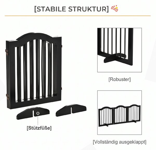 PawHut Barieră Pliabilă pentru Câini din Lemn, 3 Secțiuni, 154,5x29,5x61 cm, Negru | Aosom Romania