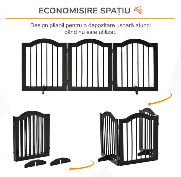 PawHut Barieră Pliabilă pentru Câini din Lemn, 3 Secțiuni, 154,5x29,5x61 cm, Negru | Aosom Romania