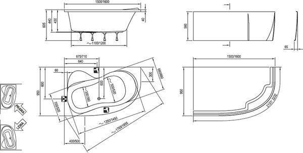 Ravak Rosa 95 cadă de colț 150x95 cm partea stângă alb C551000000