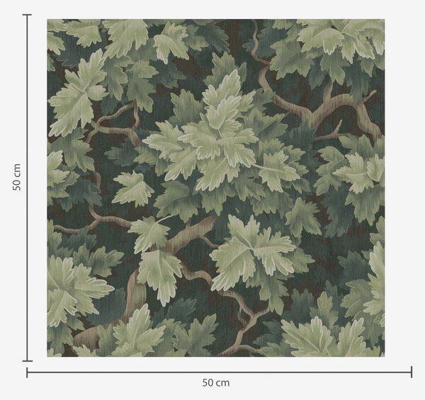 Tapet Frunze de stejar pe fundal verde, Tapet flori, a00151 : Uwalls.ro