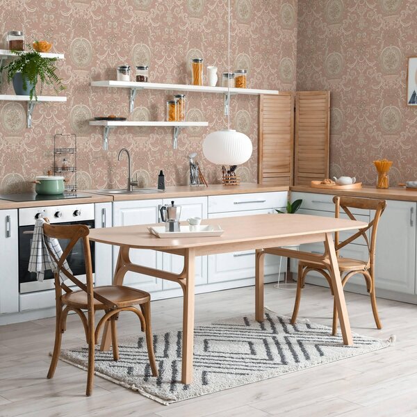 Tapet Ornament baroc cu flori pe fundal roz, Tapet în stil francez, a00160 : Uwalls.ro