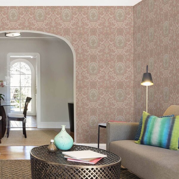 Tapet Ornament baroc cu flori pe fundal roz, Tapet în stil francez, a00160 : Uwalls.ro