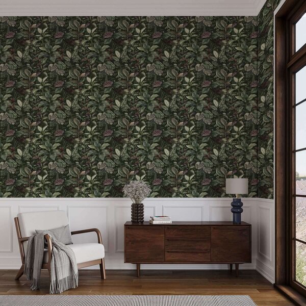 Tapet Verdeață tropicală în stil botanic vintage, Tapet flori, a00165 : Uwalls.ro
