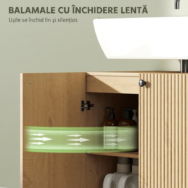 HOMCOM Dulap sub lavoar pentru baie, 2 uși soft-close, poliță reglabilă, pentru lavoare fără coloană, stejar | Aosom Romania