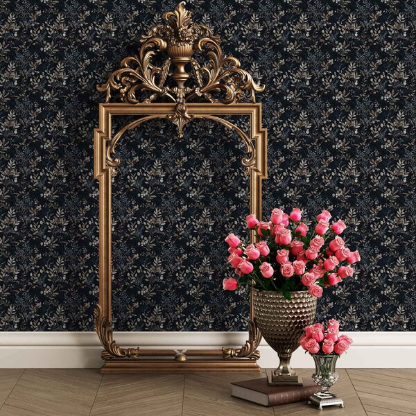Tapet Imprimeu floral clasic în culori deschise pe un fundal închis, Tapet flori, a00166v2 : Uwalls.ro