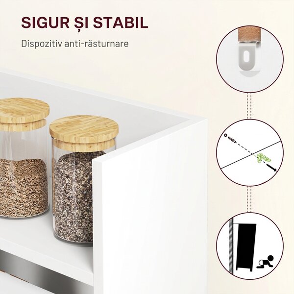 HOMCOM Masă de dining pliabilă 78,5x91 cm, cu 4 rafturi, pentru 3 persoane, masă de bucătărie rabatabilă, alb | Aosom Romania