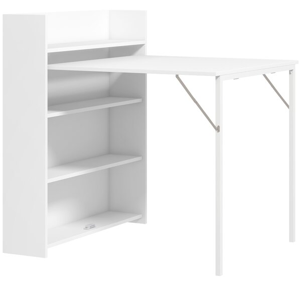 HOMCOM Masă de dining pliabilă 78,5x91 cm, cu 4 rafturi, pentru 3 persoane, masă de bucătărie rabatabilă, alb | Aosom Romania