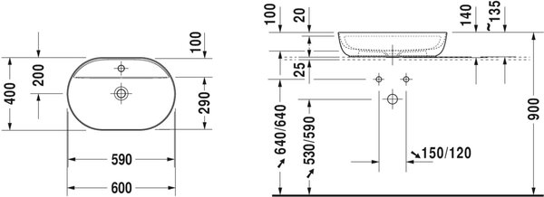 Duravit Luv lavoar 60x40 cm ovale de blat alb luciu 0380600000
