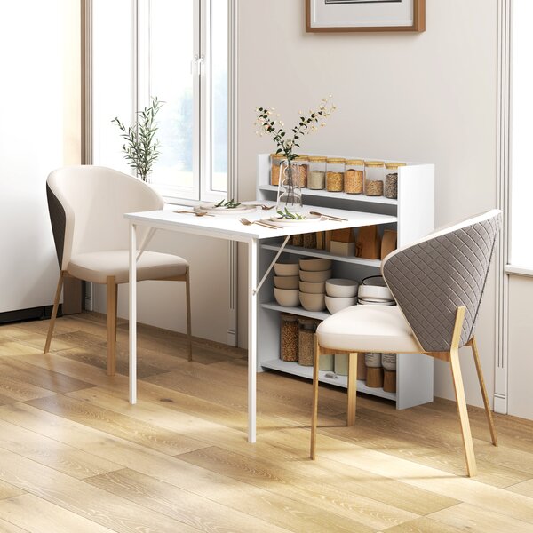 HOMCOM Masă de dining pliabilă 78,5x91 cm, cu 4 rafturi, pentru 3 persoane, masă de bucătărie rabatabilă, alb | Aosom Romania