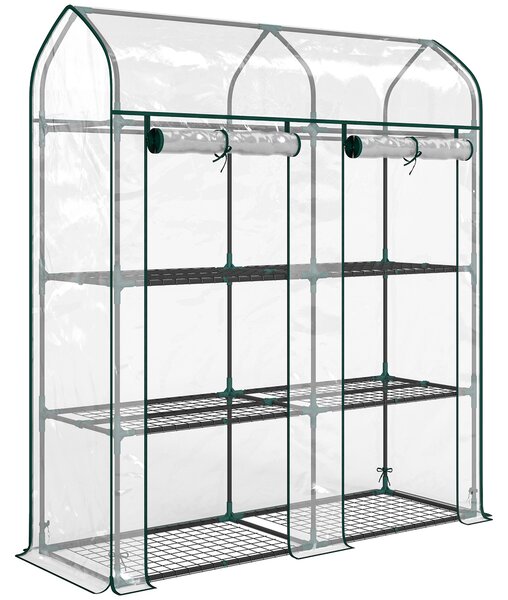 Outsunny Seră pentru Balcon cu 3 Rafturi și 2 Uși Rulabile, Cadru din Oțel și Husă PVC, 143x46x165 cm, Transparentă | Aosom Romania