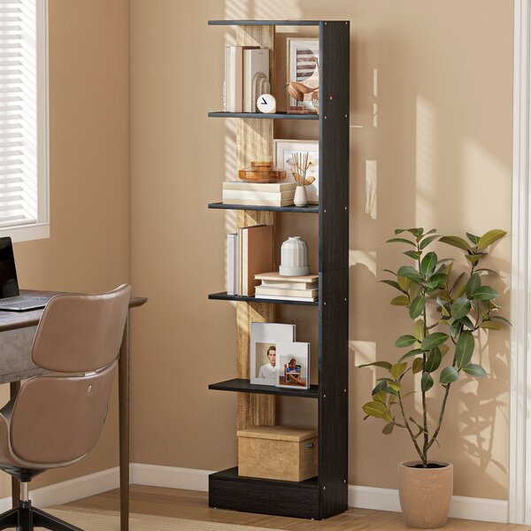 HOMCOM Bibliotecă Modernă cu 5 Rafturi din Lemn, 45 x 21 x 170 cm, Negru, Stejar | Aosom Romania