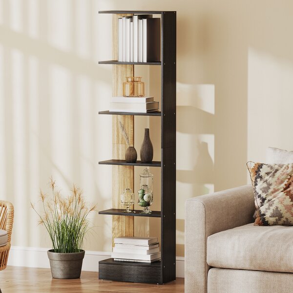HOMCOM Bibliotecă Modernă cu 5 Rafturi din Lemn, 45 x 21 x 170 cm, Negru, Stejar | Aosom Romania