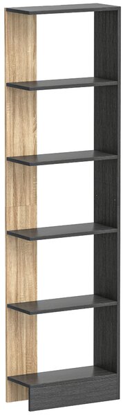 HOMCOM Bibliotecă Modernă cu 5 Rafturi din Lemn, 45 x 21 x 170 cm, Negru, Stejar | Aosom Romania