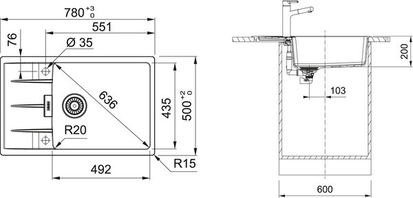 Franke Centro chiuvetă din granit 78x50 cm bej 114.0687.324