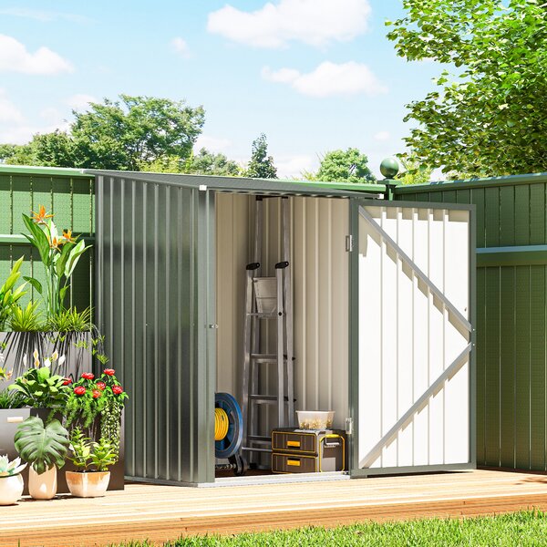 Outsunny Căsuță de Grădină 0,92m² din Oțel Galvanizat, Căsuță pentru Unelte cu Ușă Blocabilă și Acoperiș Înclinat, 100x104x160 cm, Argintiu Gri | Aosom Romania