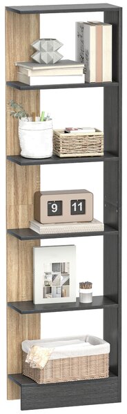 HOMCOM Bibliotecă Modernă cu 5 Rafturi din Lemn, 45 x 21 x 170 cm, Negru, Stejar | Aosom Romania