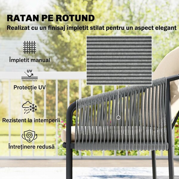 Outsunny Set de Grădină din Ratan 4 Piese cu Canapea, Fotolii, Măsuță, Bej | Aosom Romania