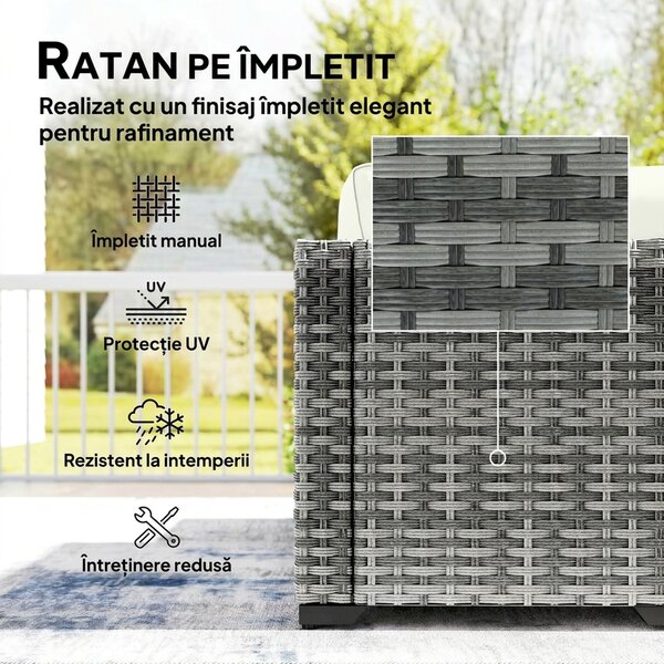 Outsunny Set Mobilier de Grădină din Ratan, 6 Piese, Fotoliu Colțar, Canapele fără Brațe, Suporturi pentru Picioare și Măsuță, Gri Amestecat | Aosom Romania