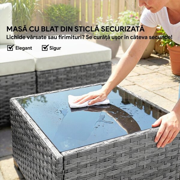 Outsunny Set Mobilier de Grădină din Ratan, 6 Piese, Fotoliu Colțar, Canapele fără Brațe, Suporturi pentru Picioare și Măsuță, Gri Amestecat | Aosom Romania