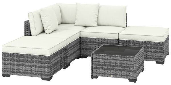 Outsunny Set Mobilier de Grădină din Ratan, 6 Piese, Fotoliu Colțar, Canapele fără Brațe, Suporturi pentru Picioare și Măsuță, Gri Amestecat | Aosom Romania