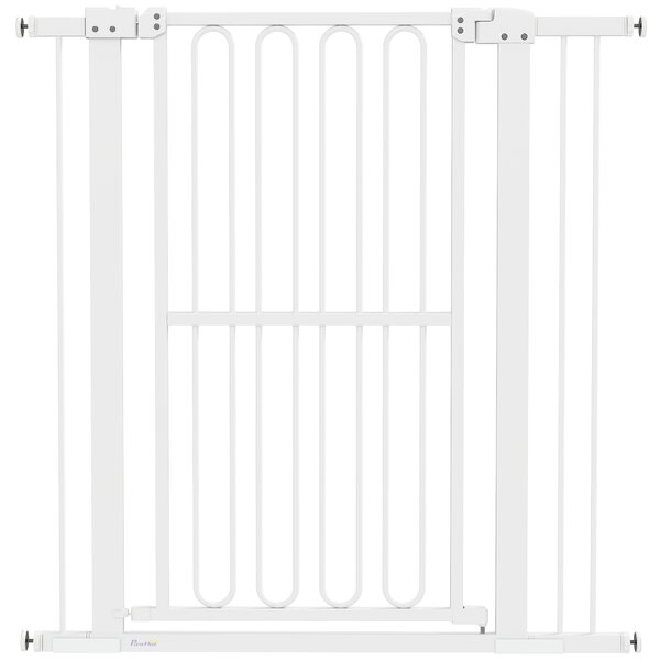 PawHut Poartă de Siguranță Extensibilă pentru Câini 76-104 x 104 cm, Deschidere cu o Singură Mână, Alb | Aosom Romania