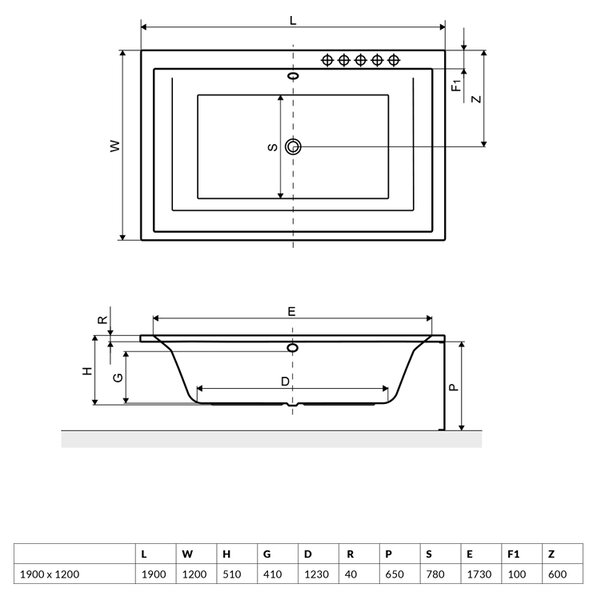 Excellent Crown Lux cada dreptunghiulară 190x120 cm alb WAEX.CRO19WH