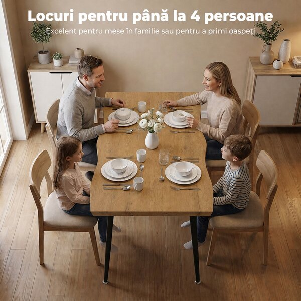 HOMCOM Masă de dining dreptunghiulară pentru 4 persoane, 110x70 cm, stejar/negru | Aosom Romania