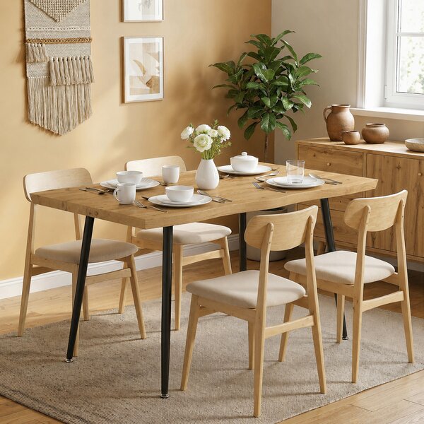 HOMCOM Masă de dining dreptunghiulară pentru 4 persoane, 110x70 cm, stejar/negru | Aosom Romania
