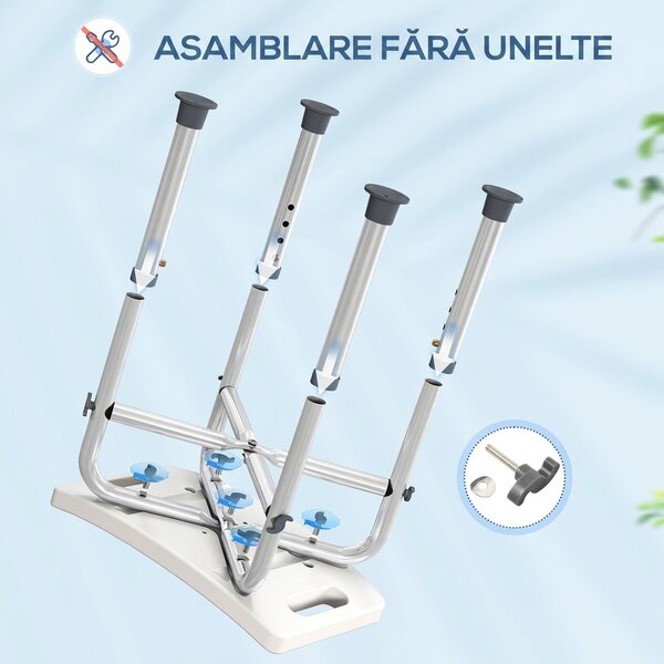 HOMCOM Taburet de duș din aluminiu, cu înălțime reglabilă și picioare antiderapante cu ventuze, gri | Aosom Romania