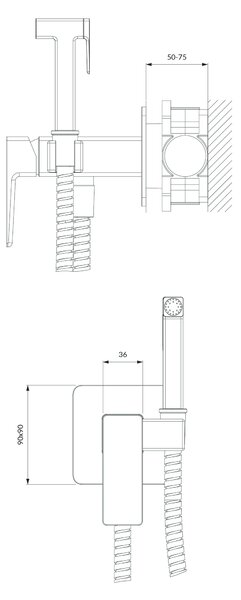Omnires Parma baterie bideu cu set de duș ascuns || SYSPMBI2GR