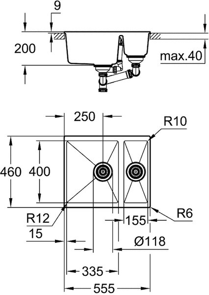 Grohe K500 chiuvetă din granit 55.5x46 cm negru 31648AP0