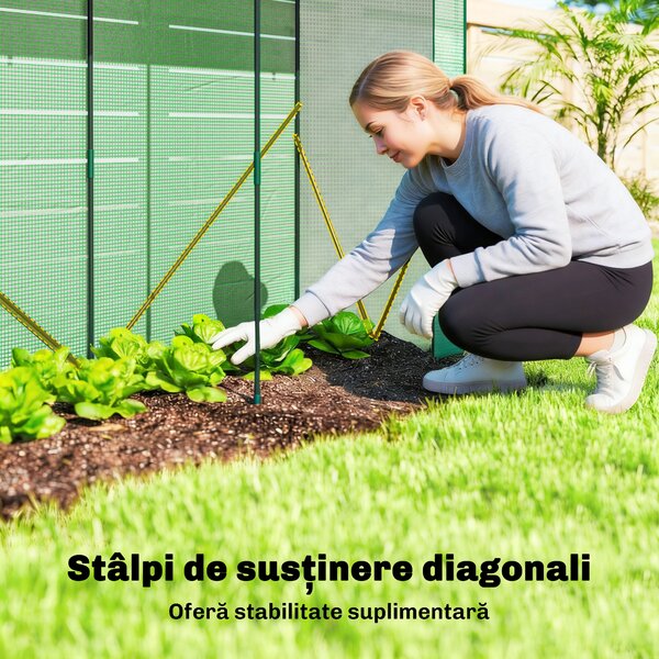 Outsunny Seră de balcon cu ușă rulabilă și 2 ferestre din plasă, seră pentru legume cu structură din oțel și husă PE, 200x75x188 cm, verde | Aosom Romania