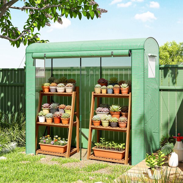 Outsunny Seră de balcon cu ușă rulabilă și 2 ferestre din plasă, seră pentru legume cu structură din oțel și husă PE, 200x75x188 cm, verde | Aosom Romania