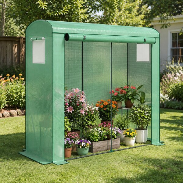 Outsunny Seră de balcon cu ușă rulabilă și 2 ferestre din plasă, seră pentru legume cu structură din oțel și husă PE, 200x75x188 cm, verde | Aosom Romania