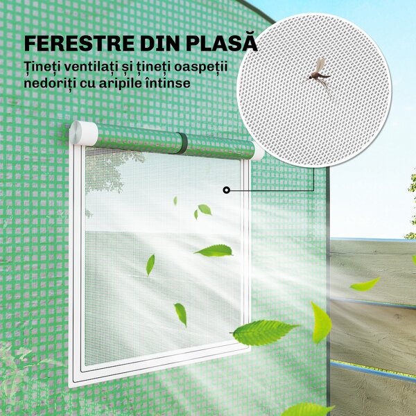 Outsunny Seră de balcon cu ușă rulabilă și 2 ferestre din plasă, seră pentru legume cu structură din oțel și husă PE, 200x75x188 cm, verde | Aosom Romania