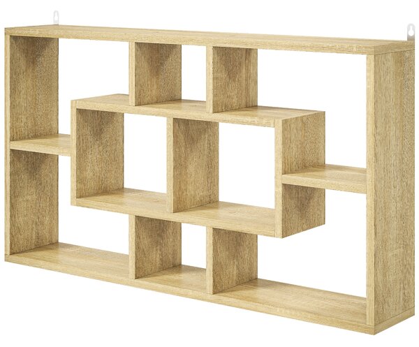 HOMCOM Raft de Perete cu 8 Compartimente, 85 x 14,5 x 47,5 cm, Max. 20 kg, din Lemn, pentru Living, Stejar | Aosom Romania