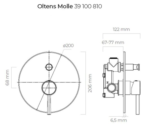 Oltens Molle baterie cadă-duș ascuns auriu periat 34100810