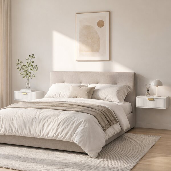 HOMCOM Set 2 noptiere suspendate cu sertar ondulat, pentru dormitor și living, 40x30x15 cm, alb | Aosom Romania