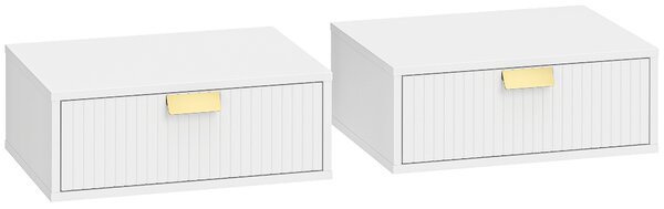 HOMCOM Set 2 noptiere suspendate cu sertar ondulat, pentru dormitor și living, 40x30x15 cm, alb | Aosom Romania