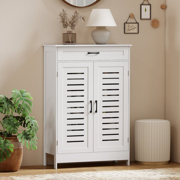 HOMCOM Pantofar pentru Hol cu 2 Uși cu Lamele, 5 Niveluri, Rafturi Reglabile, pentru 20 Perechi de Pantofi, 78x37x115,8 cm, Alb | Aosom Romania