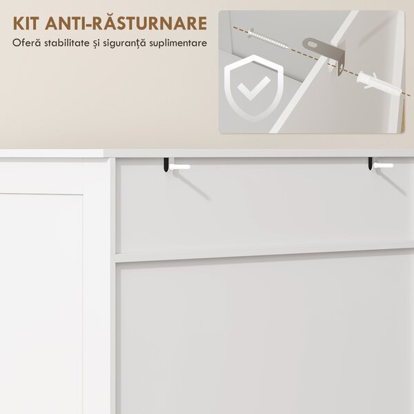 HOMCOM Pantofar pentru Hol cu 2 Uși cu Lamele, 5 Niveluri, Rafturi Reglabile, pentru 20 Perechi de Pantofi, 78x37x115,8 cm, Alb | Aosom Romania